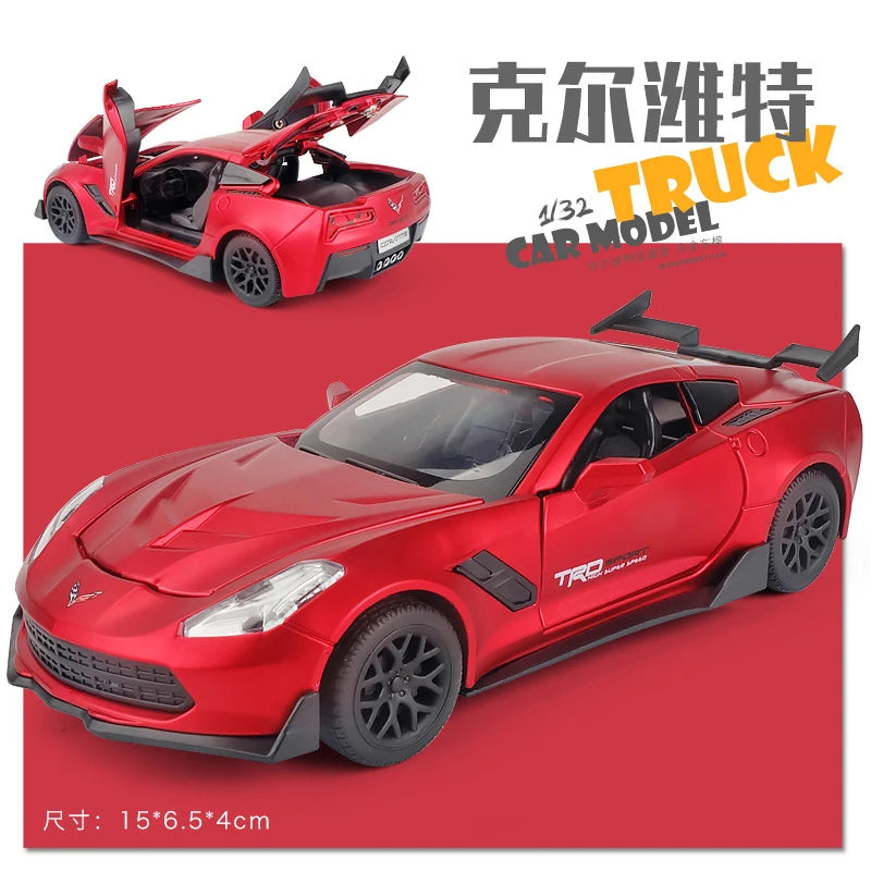 1:32 Corvette ZR1 Supercar Model Car Alloy Car Sound and light Simulation Pull Back Vehicles Cars Toys Birthday gift