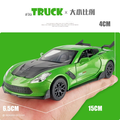 1:32 Corvette ZR1 Supercar Model Car Alloy Car Sound and light Simulation Pull Back Vehicles Cars Toys Birthday gift