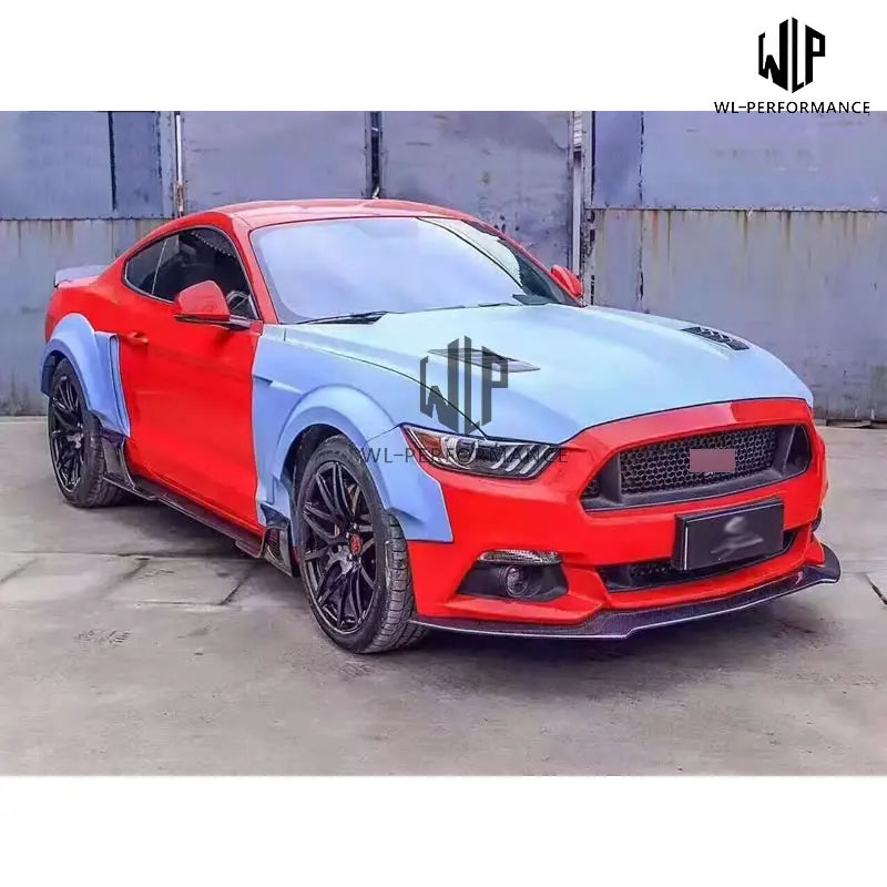 CF+ FRP Unpainted Wide Car body kit Front Lip Rear diffuser Engine hood For Ford Mustang KylinTotem style Car styling 15-17