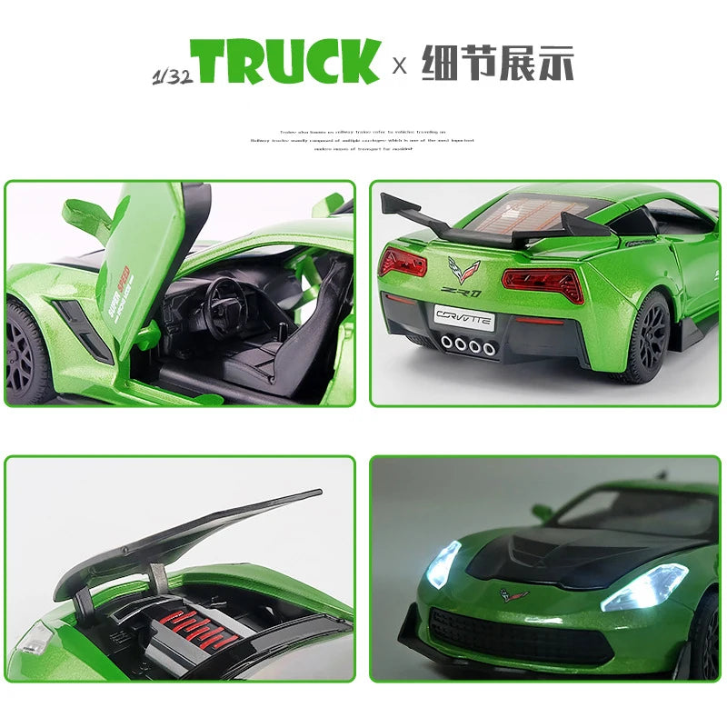 1:32 Corvette ZR1 Supercar Model Car Alloy Car Sound and light Simulation Pull Back Vehicles Cars Toys Birthday gift