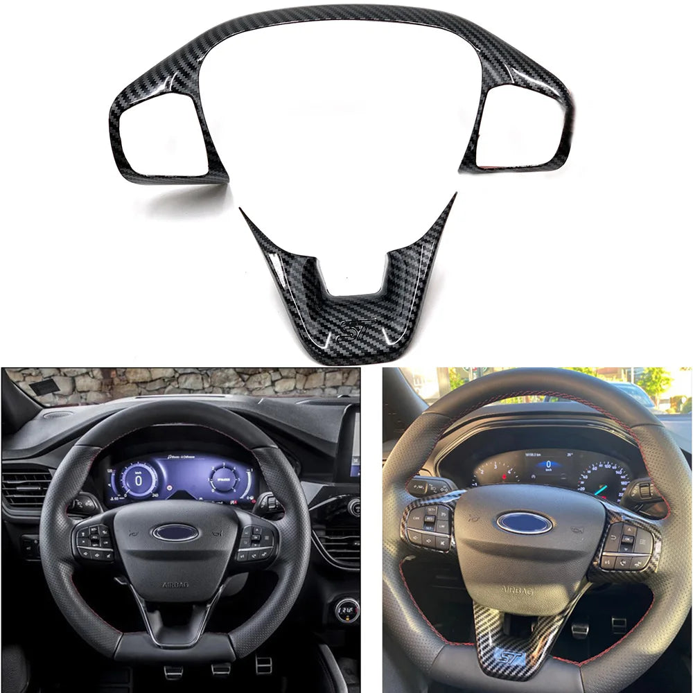 Carbon Fiber Car Steering Wheel Shift Pedal Trim for Ford Focus Escape 18-20 Fiesta MK8 Bronco