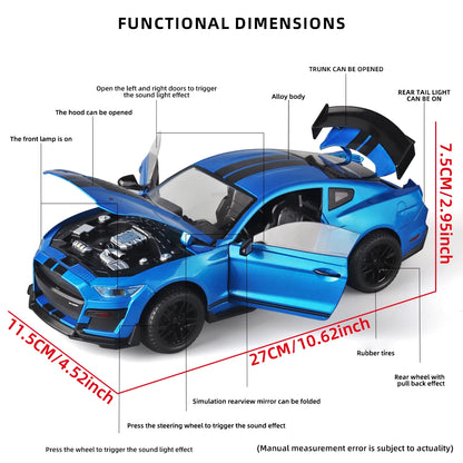 Large 1:18 Ford Mustang GT500 Miniatures Alloy Diecast Metal Vehicle Model Collectibles Sound Light Toys Car Gifts For Kids Boys