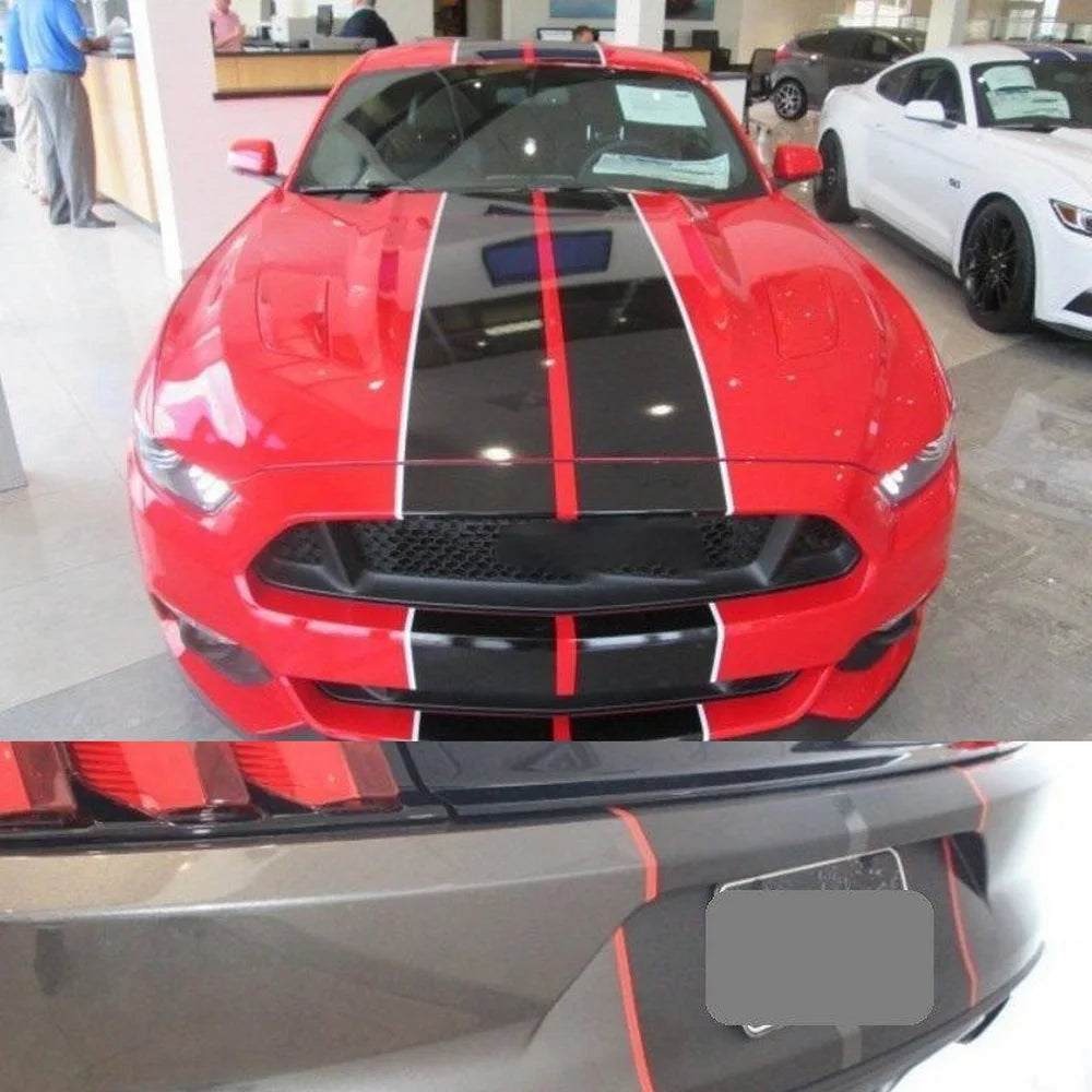 3PCS Car Wrap Stickers and Decals for Ford Mustang 2015-2018 Car Body Kits Gear Shift Sticker Racing Stripes Rally Hood Vinyl