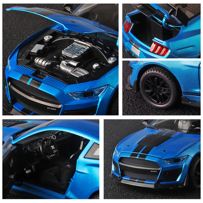 Large 1:18 Ford Mustang GT500 Miniatures Alloy Diecast Metal Vehicle Model Collectibles Sound Light Toys Car Gifts For Kids Boys