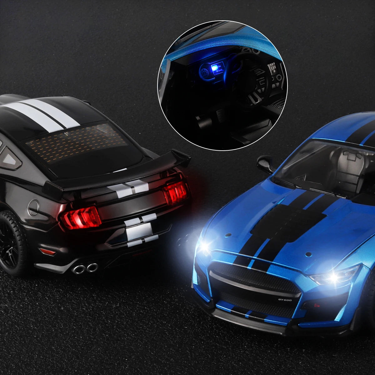 Large 1:18 Ford Mustang GT500 Miniatures Alloy Diecast Metal Vehicle Model Collectibles Sound Light Toys Car Gifts For Kids Boys