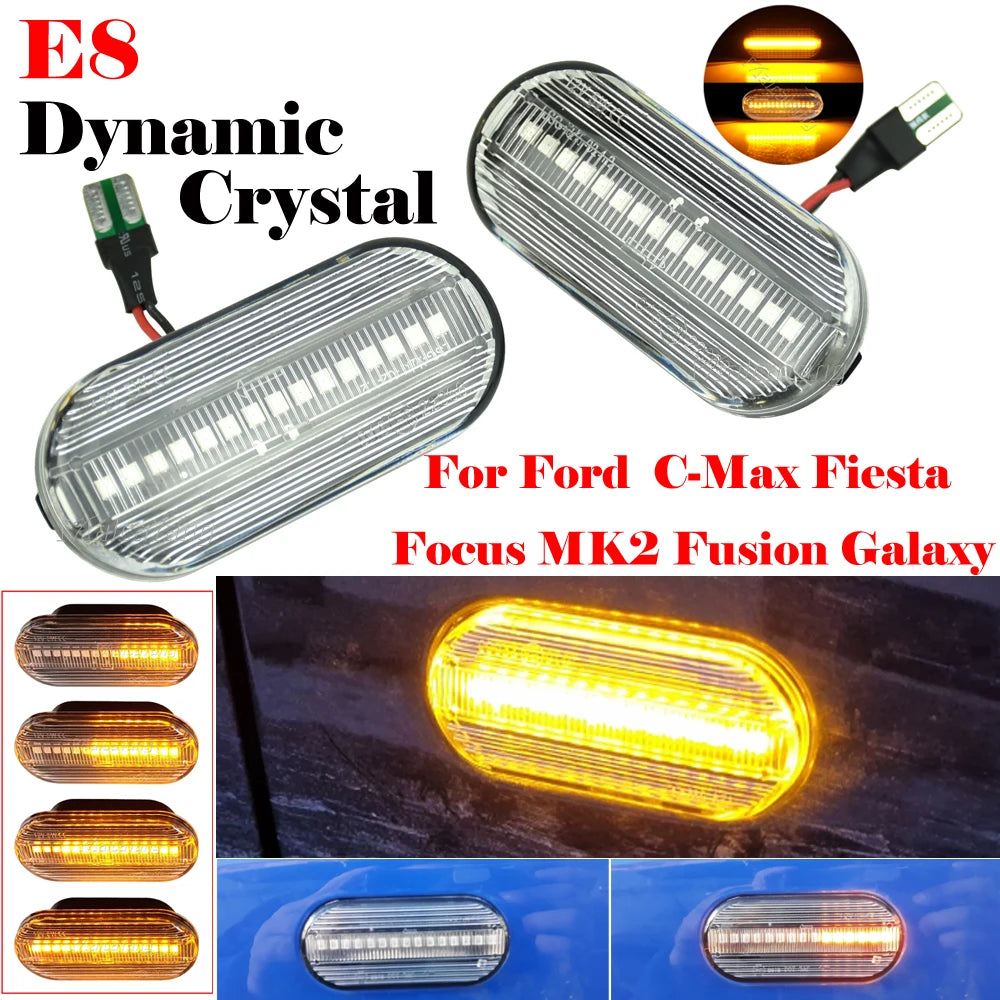 2 Scroll Blinker Dynamic Flashing LED Turn Signal Marker Light For C-Max Fiesta Focus Fusion Galaxy