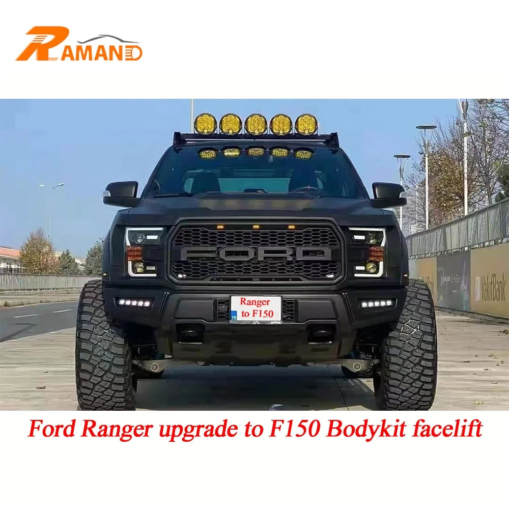 Ranger T6 T7 T8 modified to F150 2021 bodykit with STEEL ROLL BAR With Field War Gun shape Ranger to F150 facelift body kit