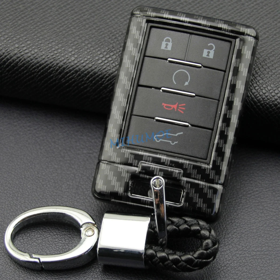 Carbon Fiber Car Key Fob Cover Case Chain Ring Holder For Cadillac DTS STS CTS SRX XTS ATS Corvette Escalade