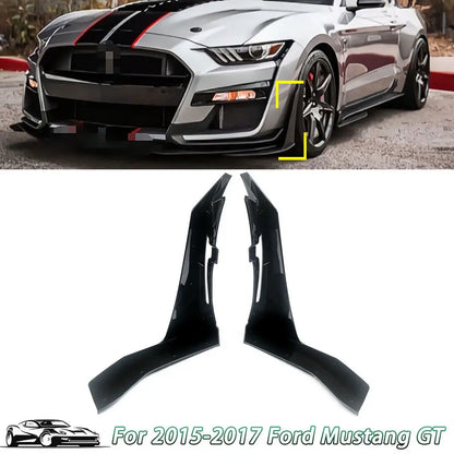 Black Shiny For 2015 - 2022 Ford Mustang GT500 Gloss Black Front Bumper Corner Winglet Splitters car decorative accessories