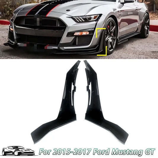 Black Shiny For 2015 - 2022 Ford Mustang GT500 Gloss Black Front Bumper Corner Winglet Splitters car decorative accessories