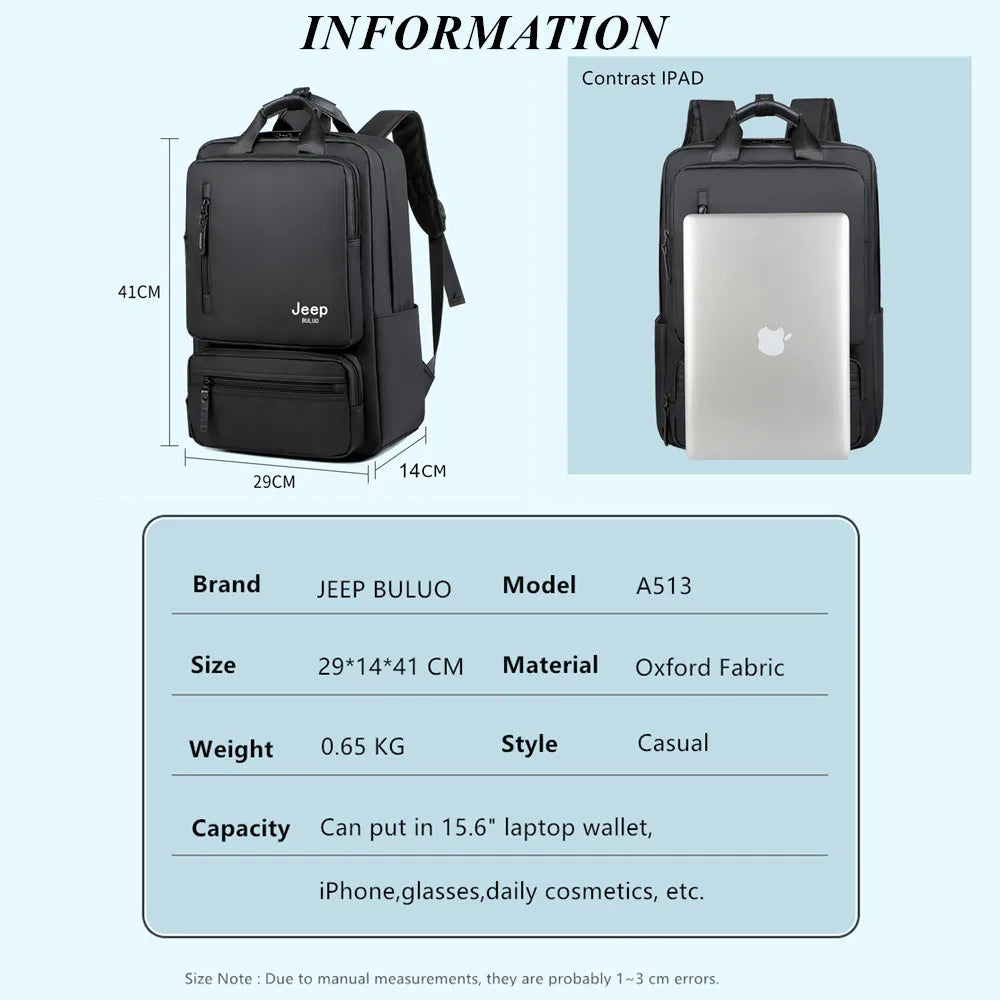 JEEP BULUO Trend Casual High Capacity Feature Backpack Computer New Men's Bag 15 inches Laptop Travel Nylon Bags For Man