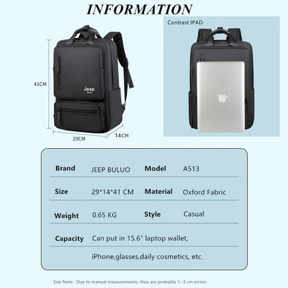 JEEP BULUO Trend Casual High Capacity Feature Backpack Computer New Men's Bag 15 inches Laptop Travel Nylon Bags For Man