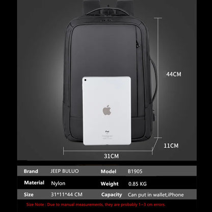 JEEP BULUO Trend Casual High Capacity Feature Backpack Computer USB Men's Bag 15.6 inches Laptop Travel Nylon Rucksack For Man