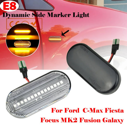 2 Scroll Blinker Dynamic Flashing LED Turn Signal Marker Light For C-Max Fiesta Focus Fusion Galaxy