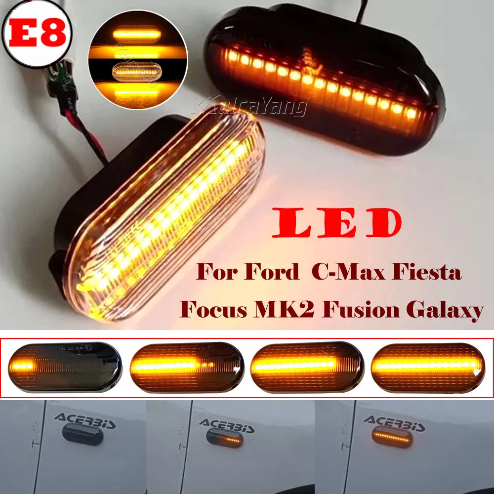 2 Scroll Blinker Dynamic Flashing LED Turn Signal Marker Light For C-Max Fiesta Focus Fusion Galaxy