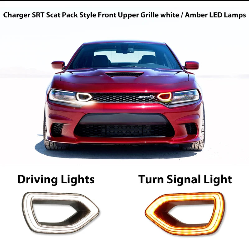 Replacement for SRT Scat Pack Grille LED Lights Sequential Amber Turn Signals Lights For Dodge Charger White LED as DRL 15-20