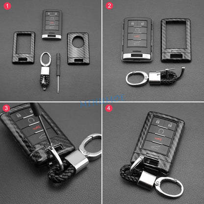 Carbon Fiber Car Key Fob Cover Case Chain Ring Holder For Cadillac DTS STS CTS SRX XTS ATS Corvette Escalade