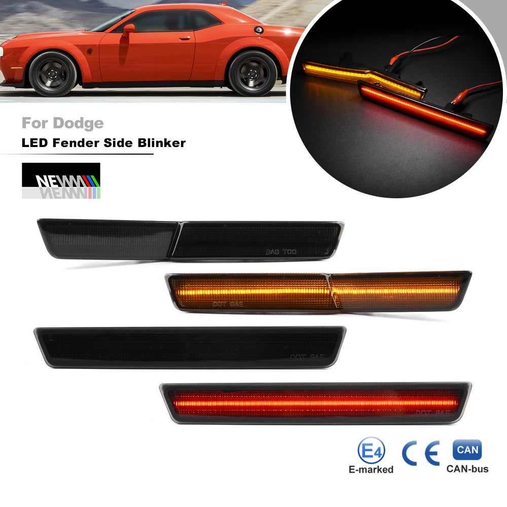 Smoked Amber Red Led Side Marker Lights for Dodge Challenger SRT Demon Hellcat Canbus Position