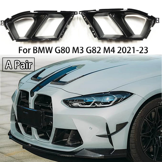 Front Bumper Side Air Vent Cover For BMW G80 M3 G82 G83 M4 2021-2024 Car Fog Cover Decorative Carbon Fiber Look Glossy Black